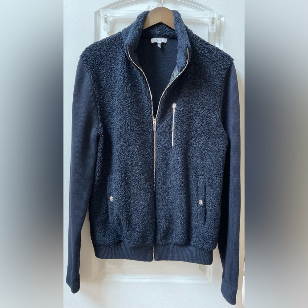 REISS Lamb Long Sleeve Zip Front Sherpa Jacket